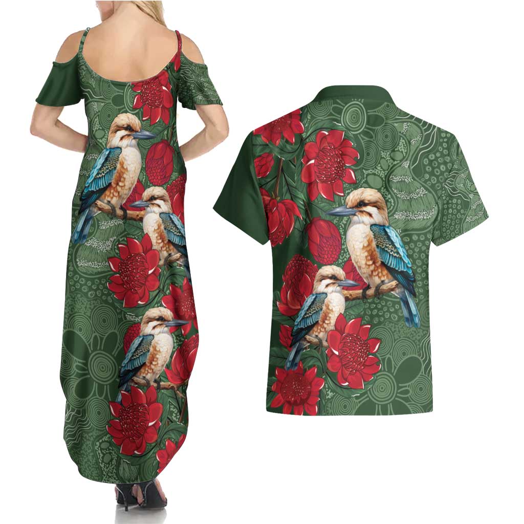 Kokaburra and Waratah Couples Matching Summer Maxi Dress and Hawaiian Shirt Aboriginal Art