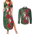Kokaburra and Waratah Couples Matching Summer Maxi Dress and Long Sleeve Button Shirt Aboriginal Art