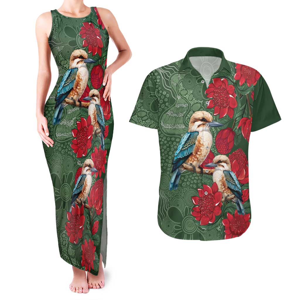 Kokaburra and Waratah Couples Matching Tank Maxi Dress and Hawaiian Shirt Aboriginal Art