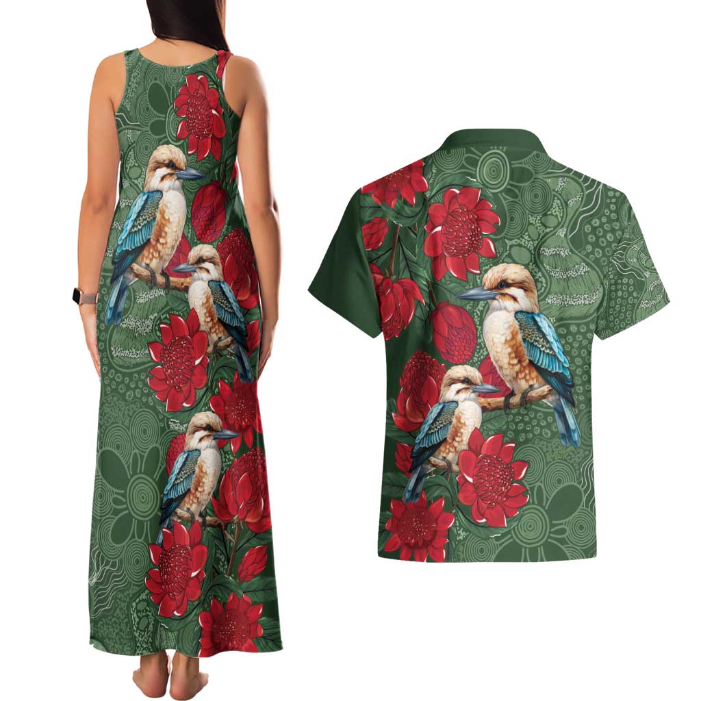 Kokaburra and Waratah Couples Matching Tank Maxi Dress and Hawaiian Shirt Aboriginal Art