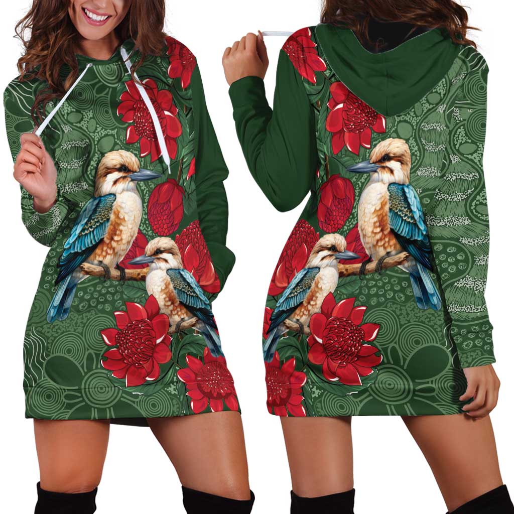 Kokaburra and Waratah Hoodie Dress Aboriginal Art