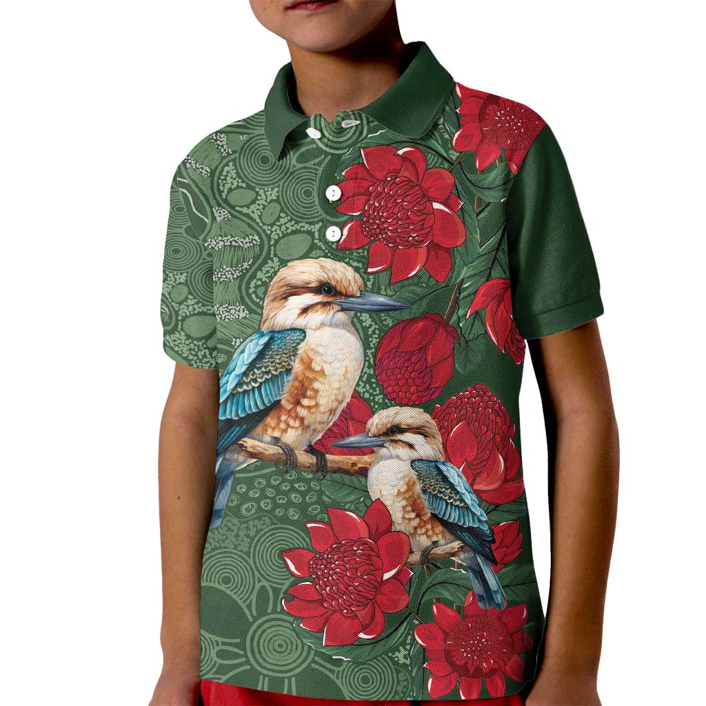 Kokaburra and Waratah Kid Polo Shirt Aboriginal Art
