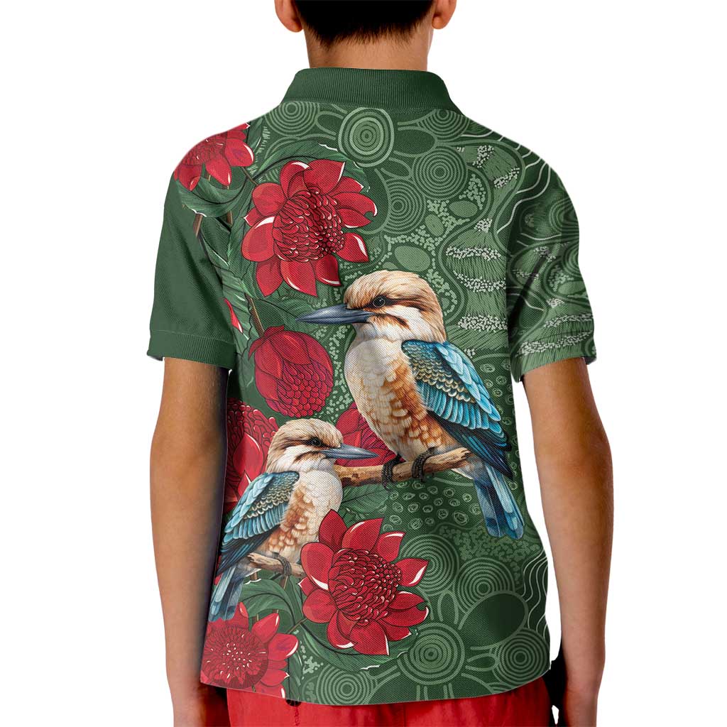 Kokaburra and Waratah Kid Polo Shirt Aboriginal Art