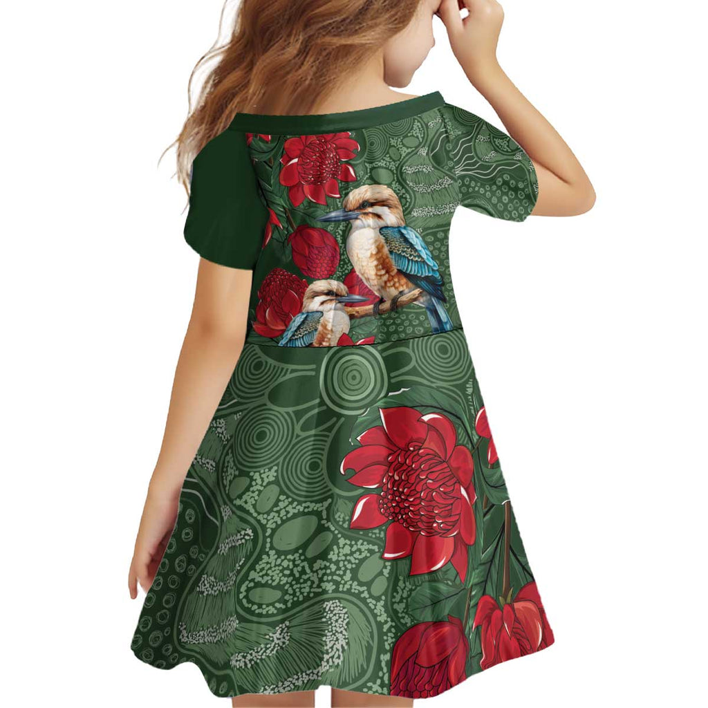 Kokaburra and Waratah Kid Short Sleeve Dress Aboriginal Art