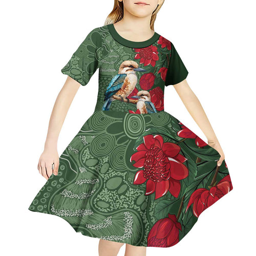 Kokaburra and Waratah Kid Short Sleeve Dress Aboriginal Art