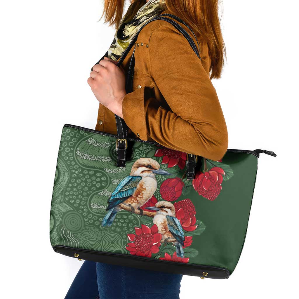 Kokaburra and Waratah Leather Tote Bag Aboriginal Art