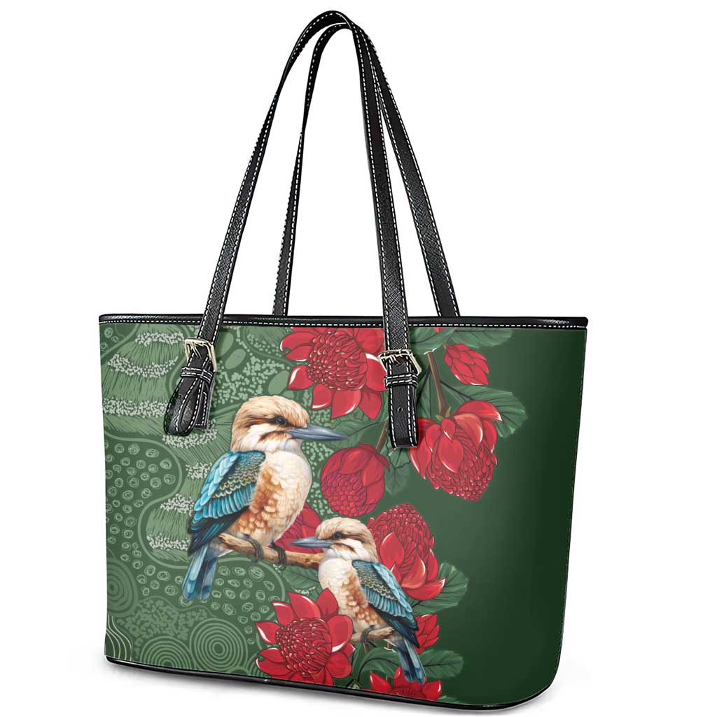 Kokaburra and Waratah Leather Tote Bag Aboriginal Art