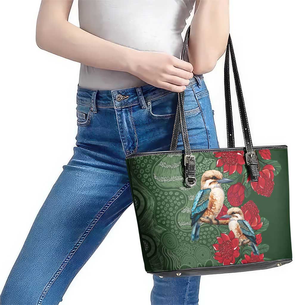 Kokaburra and Waratah Leather Tote Bag Aboriginal Art
