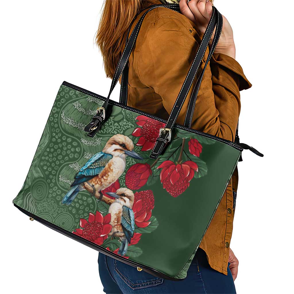 Kokaburra and Waratah Leather Tote Bag Aboriginal Art