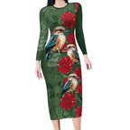 Kokaburra and Waratah Long Sleeve Bodycon Dress Aboriginal Art