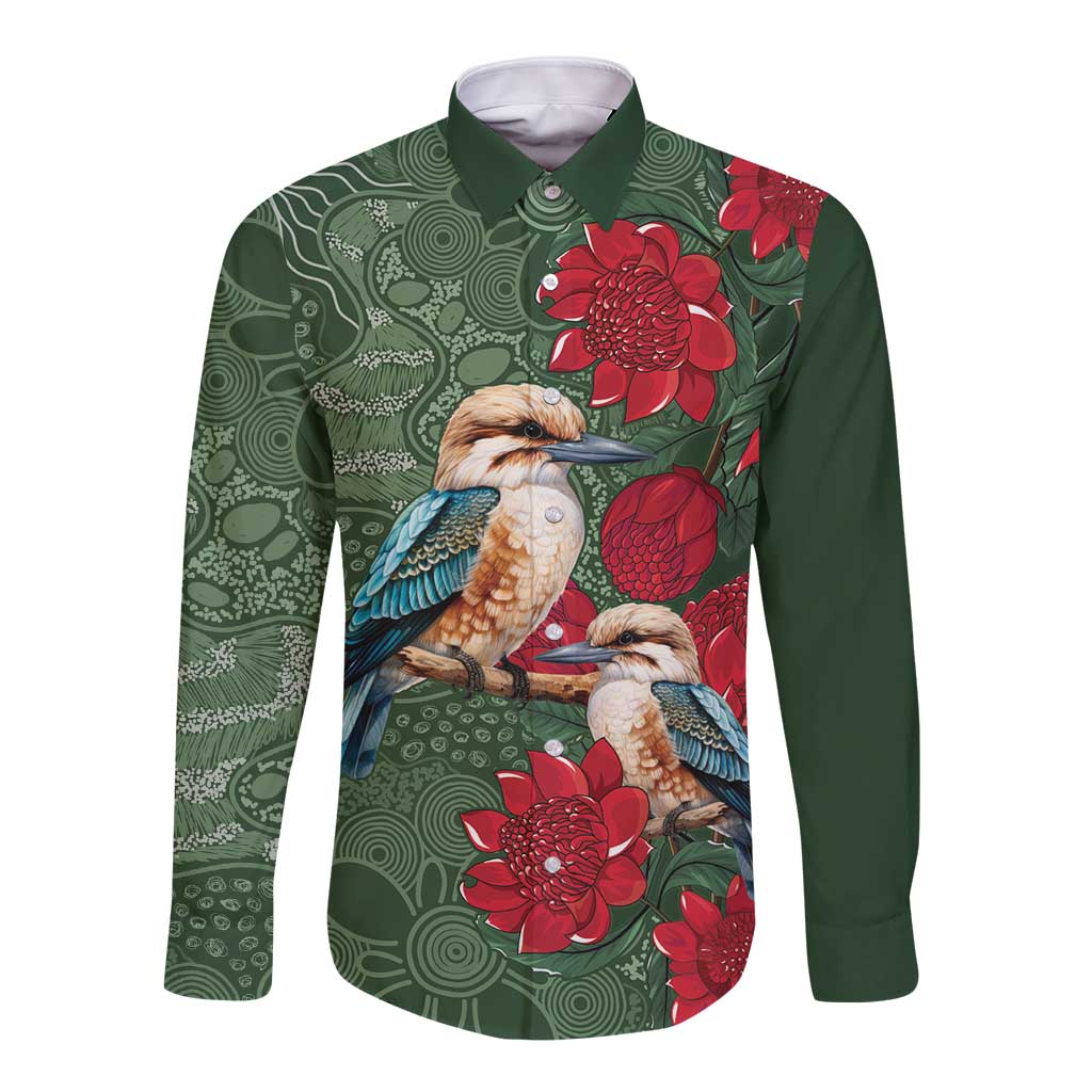 Kokaburra and Waratah Long Sleeve Button Shirt Aboriginal Art