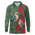 Kokaburra and Waratah Long Sleeve Polo Shirt Aboriginal Art
