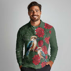 Kokaburra and Waratah Long Sleeve Polo Shirt Aboriginal Art