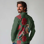 Kokaburra and Waratah Long Sleeve Polo Shirt Aboriginal Art