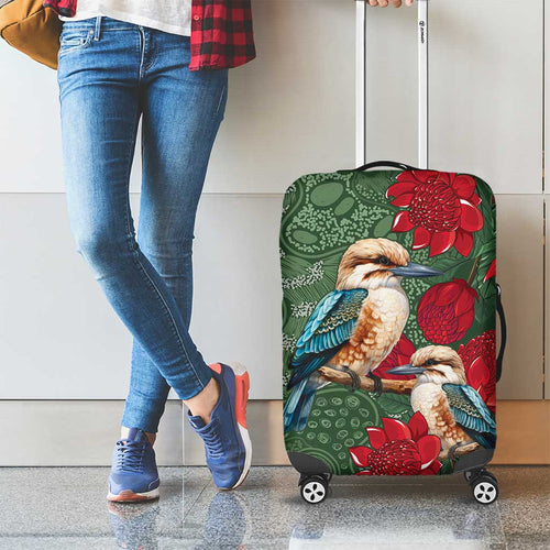 Kokaburra and Waratah Luggage Cover Aboriginal Art