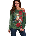 Kokaburra and Waratah Off Shoulder Sweater Aboriginal Art