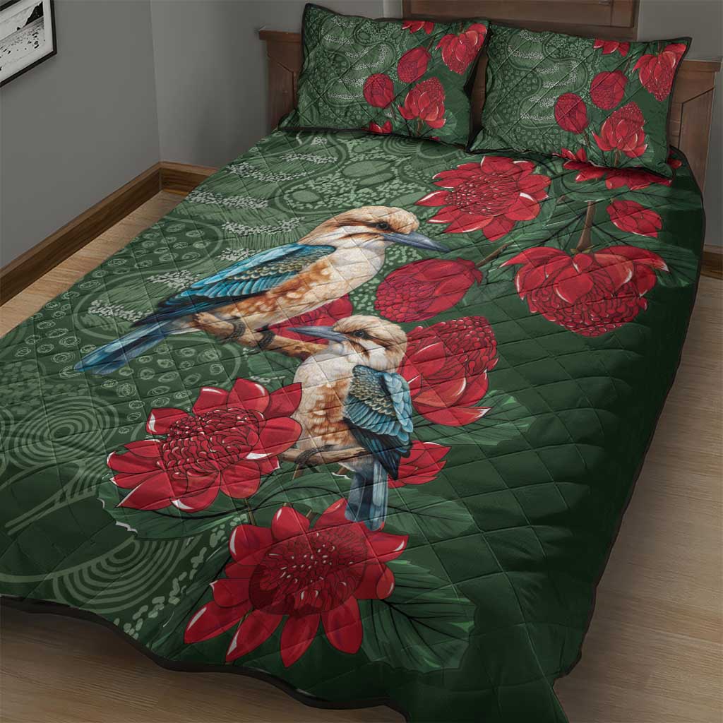 Kokaburra and Waratah Quilt Bed Set Aboriginal Art
