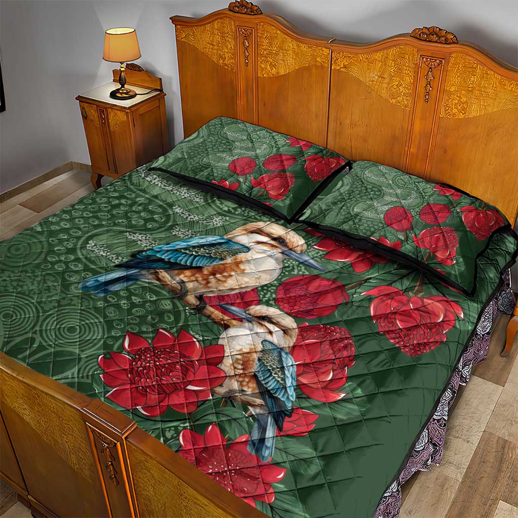Kokaburra and Waratah Quilt Bed Set Aboriginal Art
