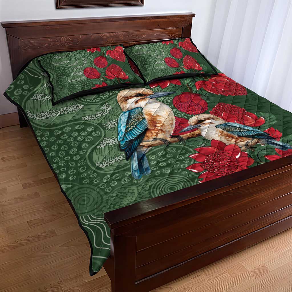 Kokaburra and Waratah Quilt Bed Set Aboriginal Art