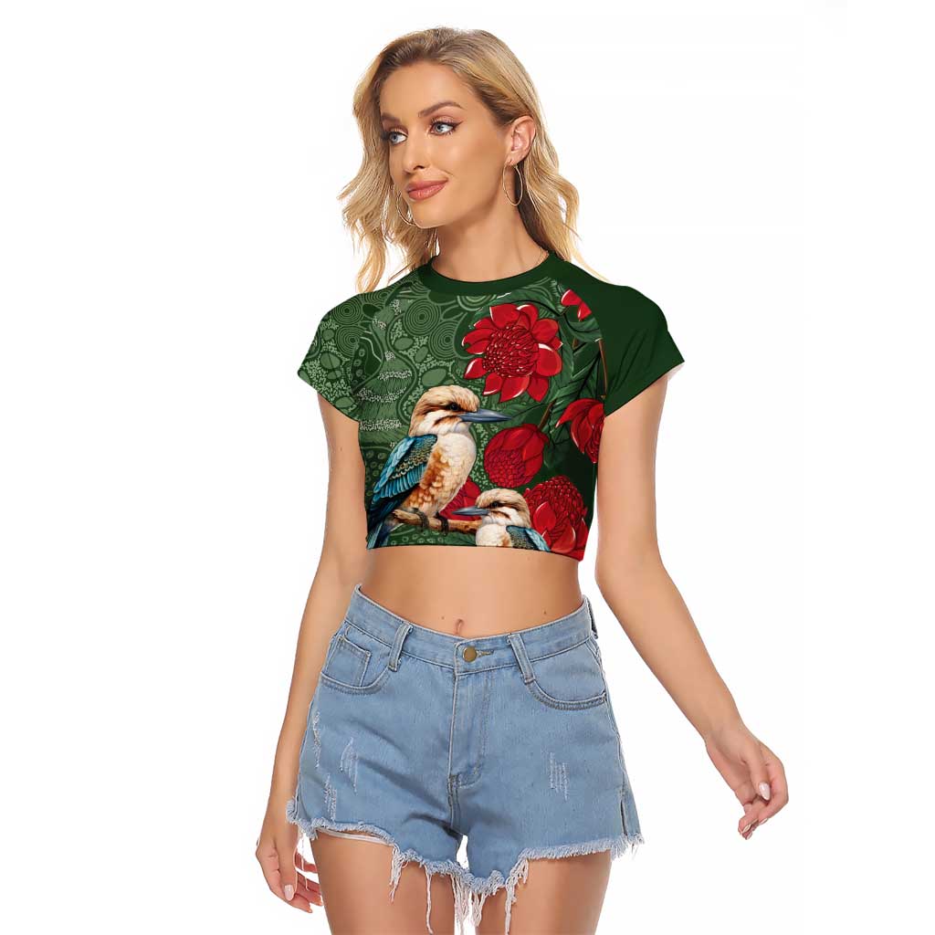 Kokaburra and Waratah Raglan Cropped T Shirt Aboriginal Art