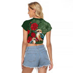 Kokaburra and Waratah Raglan Cropped T Shirt Aboriginal Art