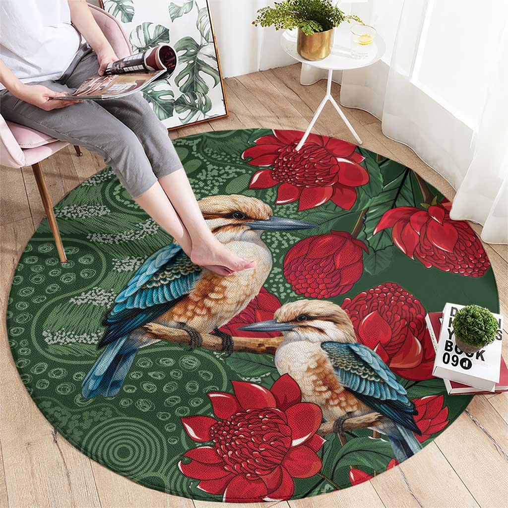 Kokaburra and Waratah Round Carpet Aboriginal Art
