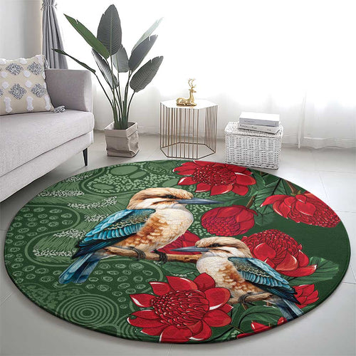 Kokaburra and Waratah Round Carpet Aboriginal Art
