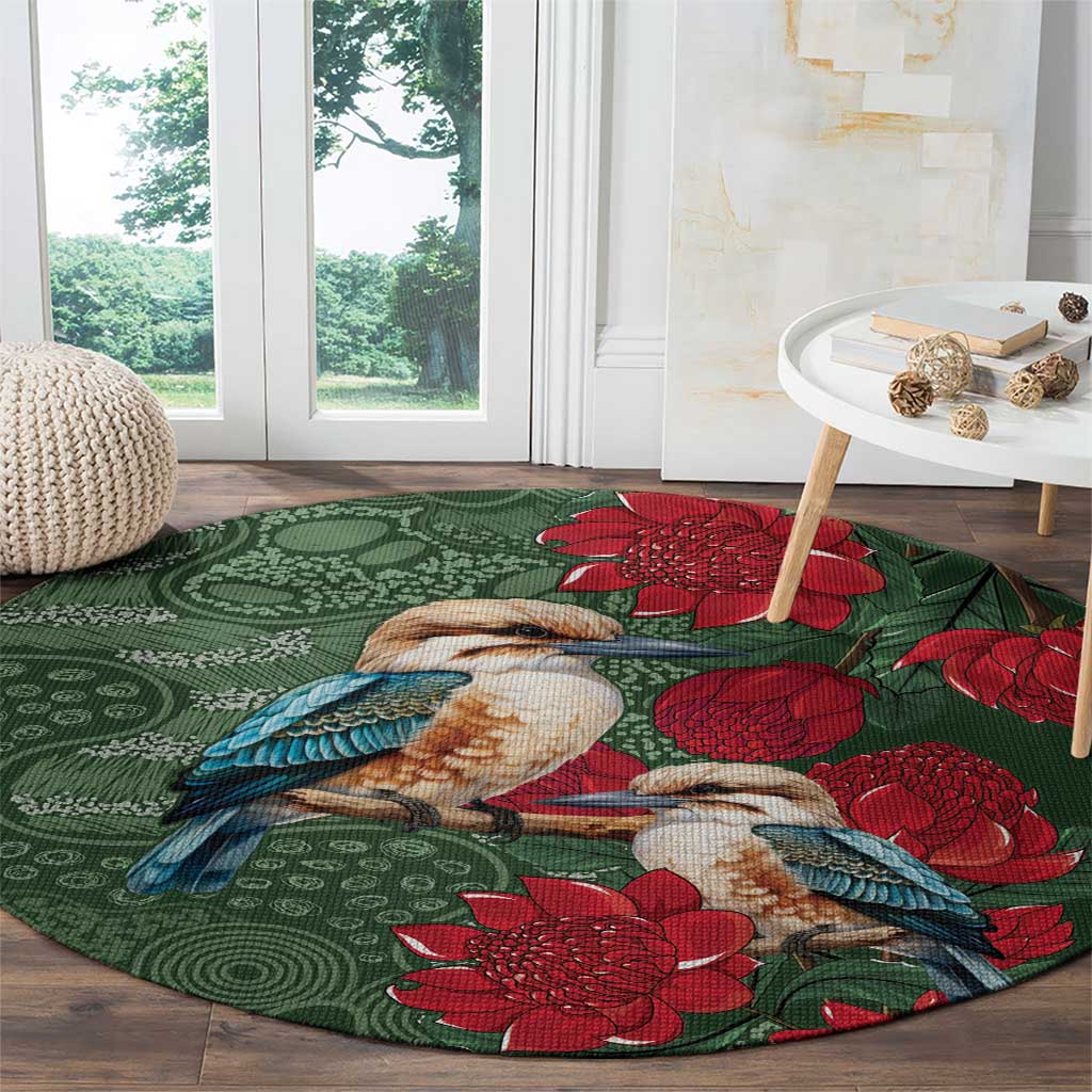 Kokaburra and Waratah Round Carpet Aboriginal Art