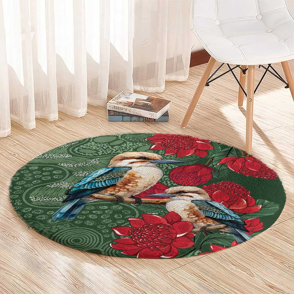 Kokaburra and Waratah Round Carpet Aboriginal Art