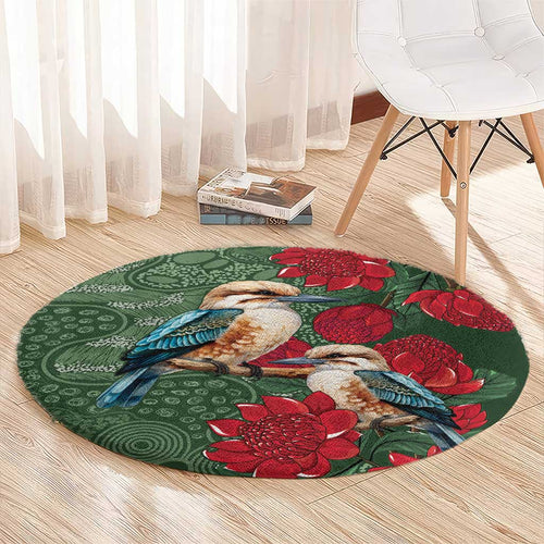 Kokaburra and Waratah Round Carpet Aboriginal Art