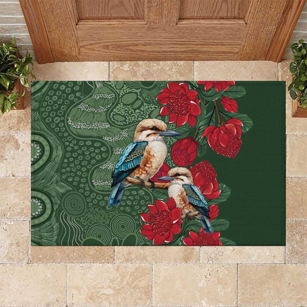 Kokaburra and Waratah Rubber Doormat Aboriginal Art