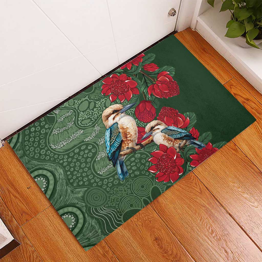 Kokaburra and Waratah Rubber Doormat Aboriginal Art