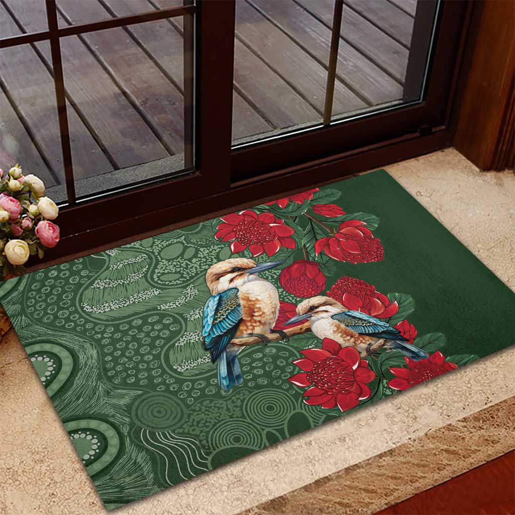 Kokaburra and Waratah Rubber Doormat Aboriginal Art