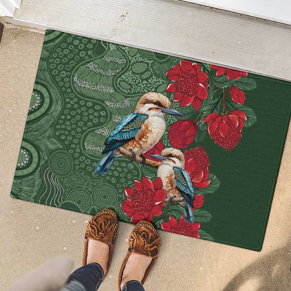 Kokaburra and Waratah Rubber Doormat Aboriginal Art