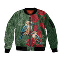 Kokaburra and Waratah Sleeve Zip Bomber Jacket Aboriginal Art