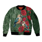 Kokaburra and Waratah Sleeve Zip Bomber Jacket Aboriginal Art