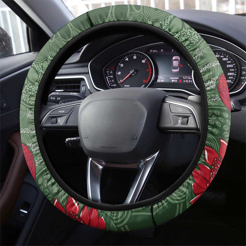 Kokaburra and Waratah Steering Wheel Cover Aboriginal Art
