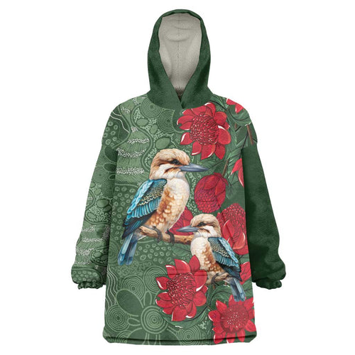 Kokaburra and Waratah Wearable Blanket Hoodie Aboriginal Art