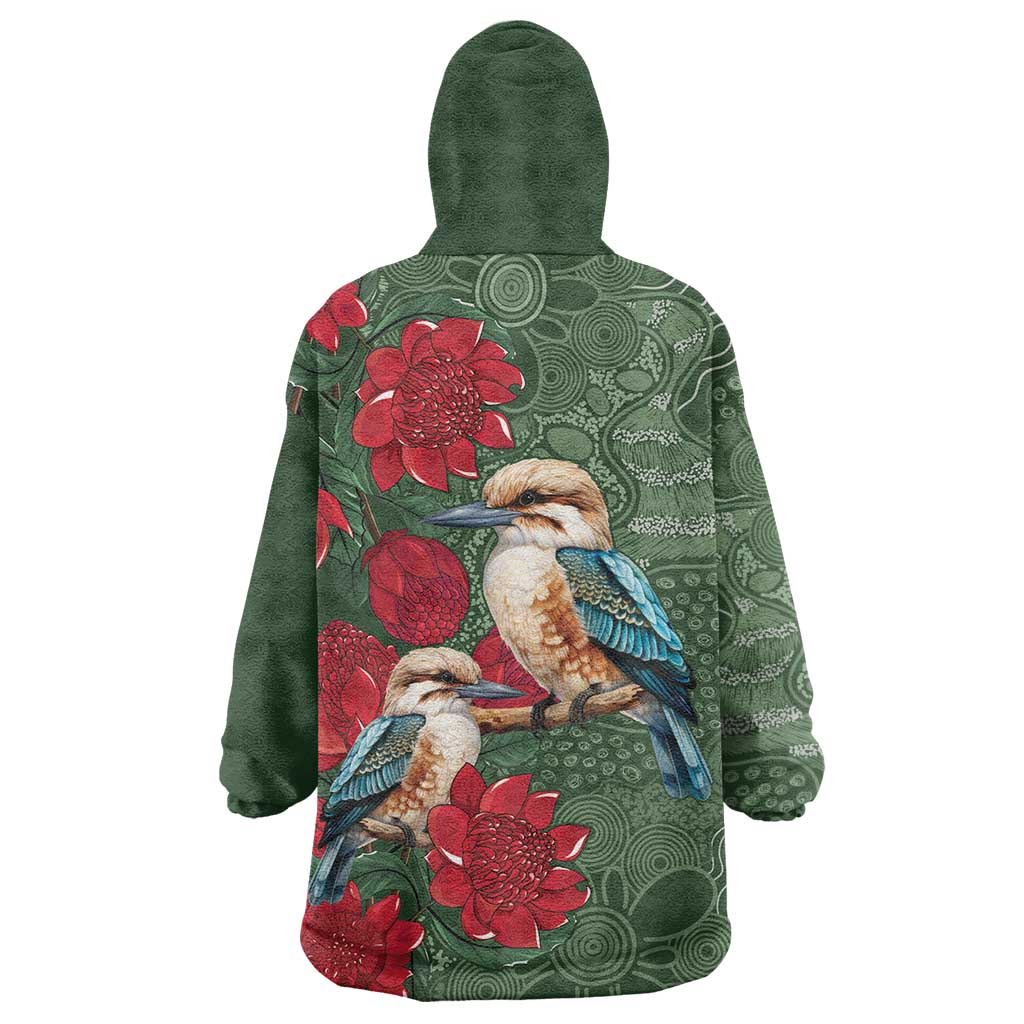 Kokaburra and Waratah Wearable Blanket Hoodie Aboriginal Art