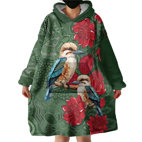 Kokaburra and Waratah Wearable Blanket Hoodie Aboriginal Art