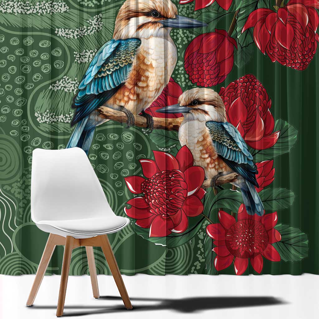 Kokaburra and Waratah Window Curtain Aboriginal Art