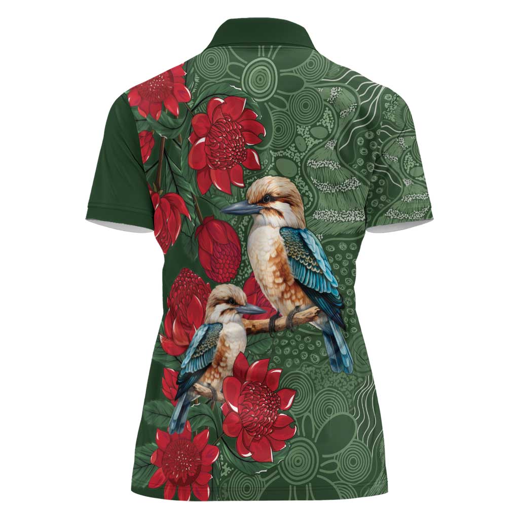 Kokaburra and Waratah Women Polo Shirt Aboriginal Art