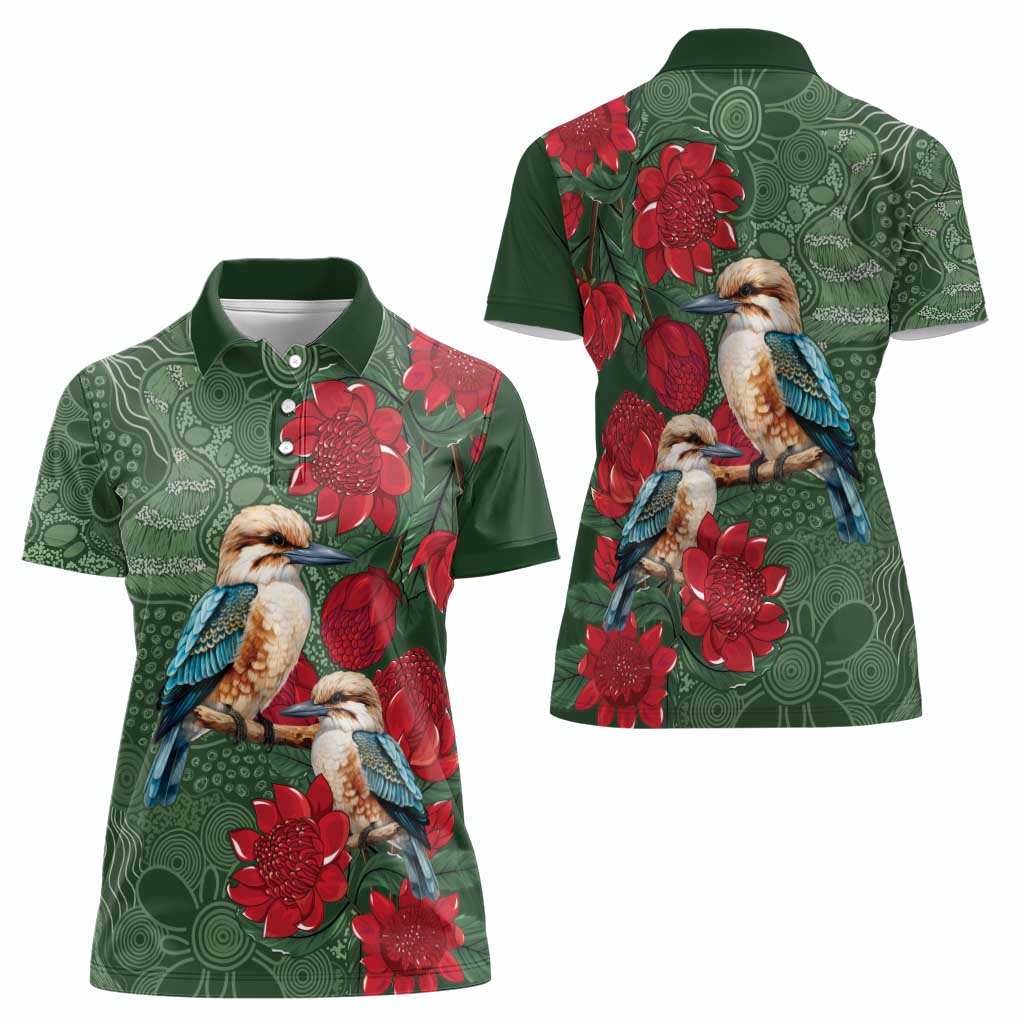 Kokaburra and Waratah Women Polo Shirt Aboriginal Art