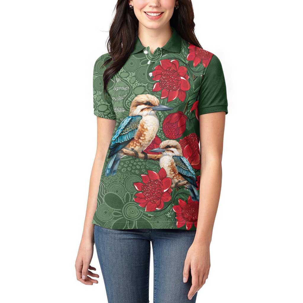 Kokaburra and Waratah Women Polo Shirt Aboriginal Art