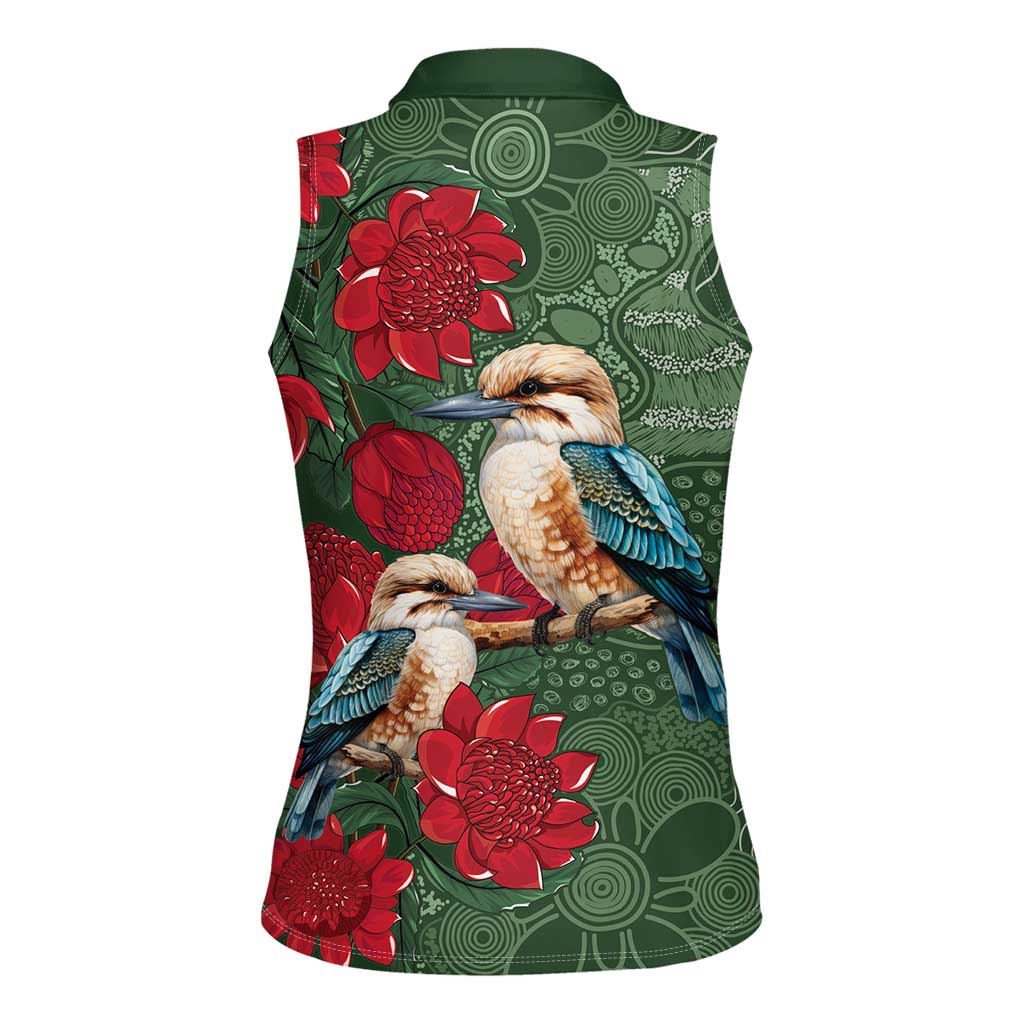 Kokaburra and Waratah Women Sleeveless Polo Shirt Aboriginal Art