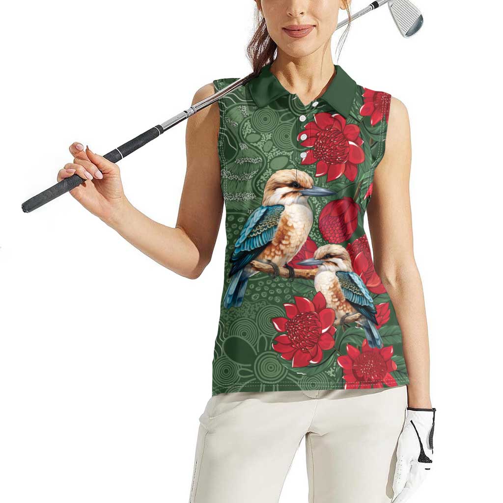 Kokaburra and Waratah Women Sleeveless Polo Shirt Aboriginal Art