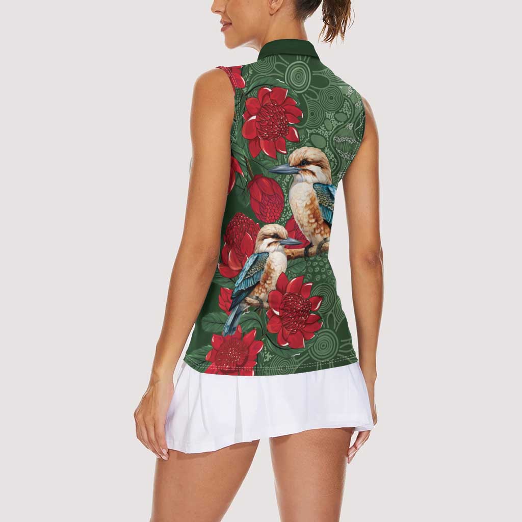 Kokaburra and Waratah Women Sleeveless Polo Shirt Aboriginal Art