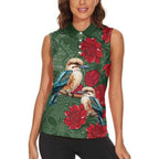 Kokaburra and Waratah Women Sleeveless Polo Shirt Aboriginal Art