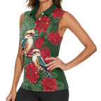 Kokaburra and Waratah Women Sleeveless Polo Shirt Aboriginal Art