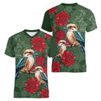 Kokaburra and Waratah Women V-Neck T-Shirt Aboriginal Art